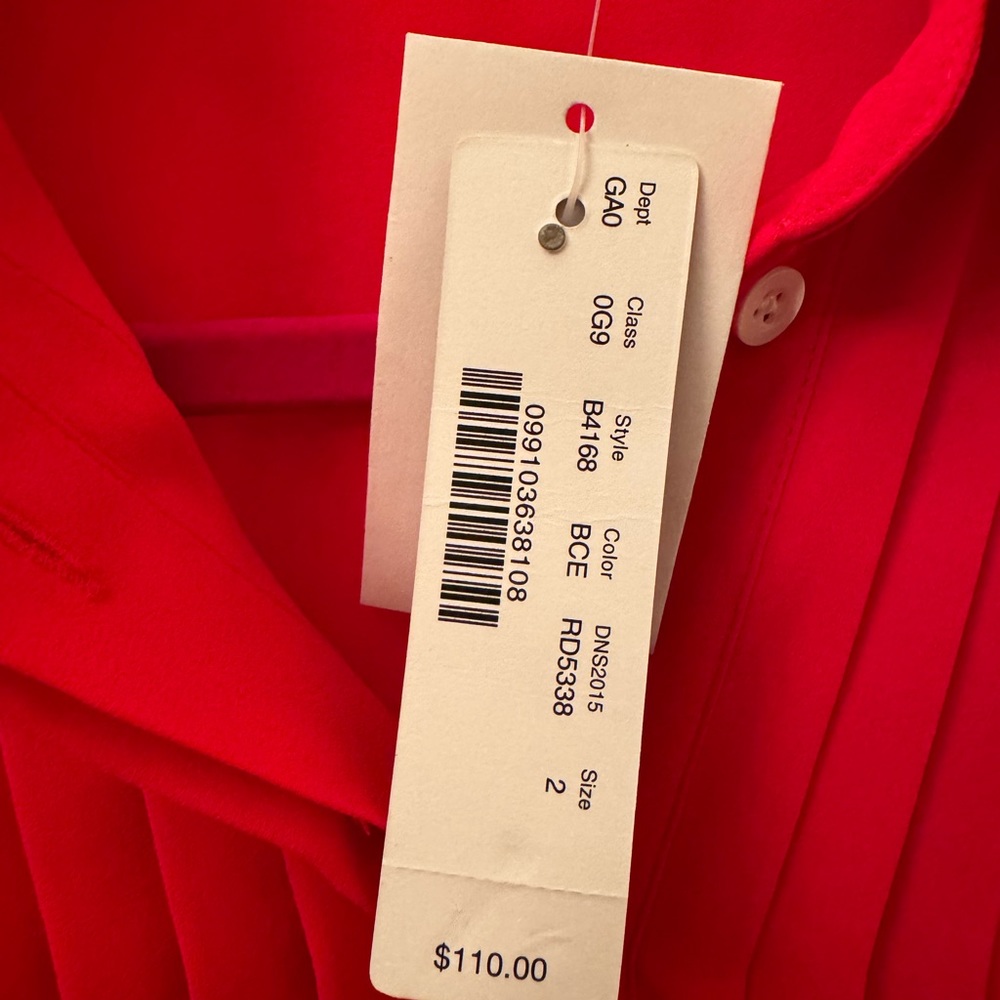 J.Crew Red BCE Pleat Front Button Front Long Sleeve Blouse Top Womens Size 2 - Picture 8 of 8